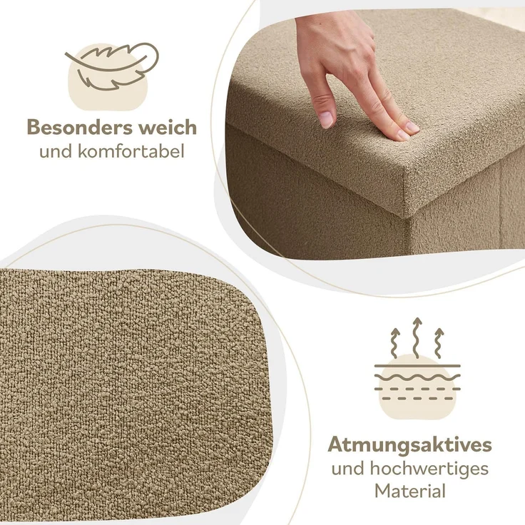 Laleni Sitztruhe Sitzbank mit Stauraum aus robustem Boucle-Stoff, Bequemer Hocker mit Stauraum - Aufbewahrungsboxen – Bild 4