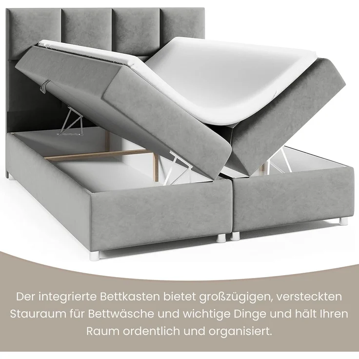 Best for Home Boxspringbett mit Bettkasten Trinity K2 Bonell-Matratze inkl. 7 cm Topper (Polsterbett Doppelbett Boxbett mit gepolstertes Kopfteil, versch. Größen, 140x200 160x200 180x200 200x200 cm), Handwerksqualität, TOP Preis-Leistungs-Verhältnis – Bild 6