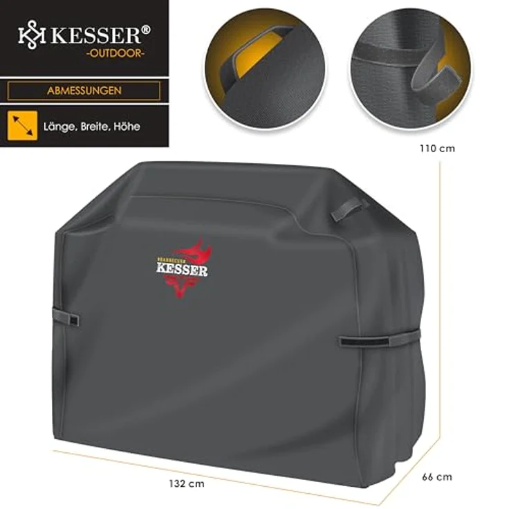 KESSER® Premium BBQ Grillabdeckung Gasgrill Grillhaube Abdeckung Wetterfest - für Weber, Brinkmann, Char Broil Grill Abdeckhaube Schutzhülle | 600D Oxford- Gewebe Reißfest Anthrazit, 132 x 66 x 109 cm (BxTxH) – Bild 8