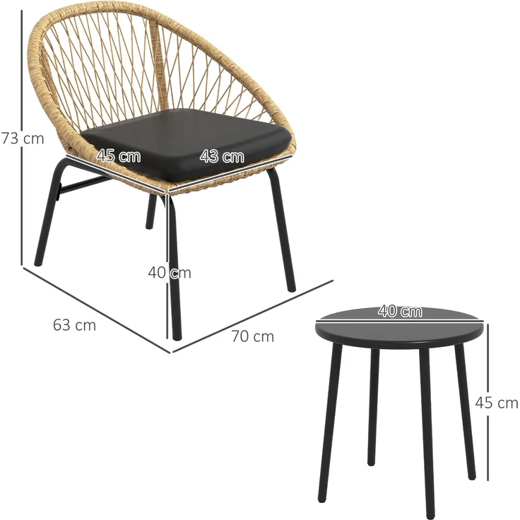 Outsunny Gartenmöbel Set, Polyester, PE Rattan, Gelb, 70L x 63B x 73H cm – Bild 3