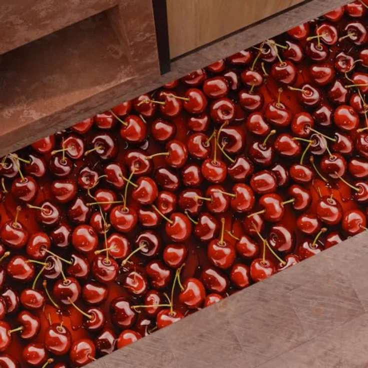 PETTI Artigiani Italiani Rutschfester und waschbarer Küchenteppich, Läufer für die Küche, 52 x 140 cm, Motiv Kirschen, 100% Made in Italy