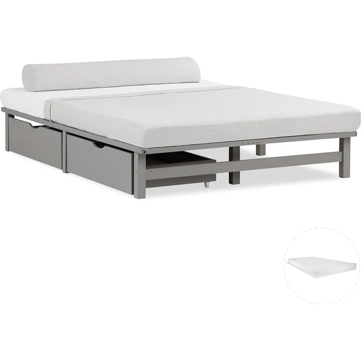 Holzbett 140x200 mit Matratze Bettkasten 2er Set Holzbettrahmen Grau Palettenbett Doppelbett Bett Massiv Holz – Bild 1
