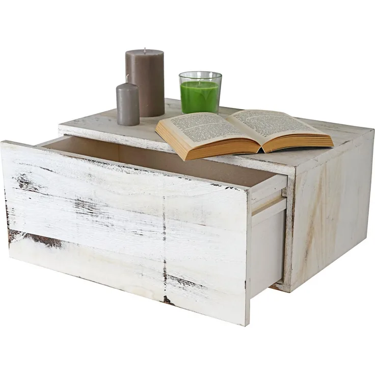 Wandregal HWC-C55, Schubladen-Regal, Shabby-Look Vintage, 21x46x30cm ~ weiß
