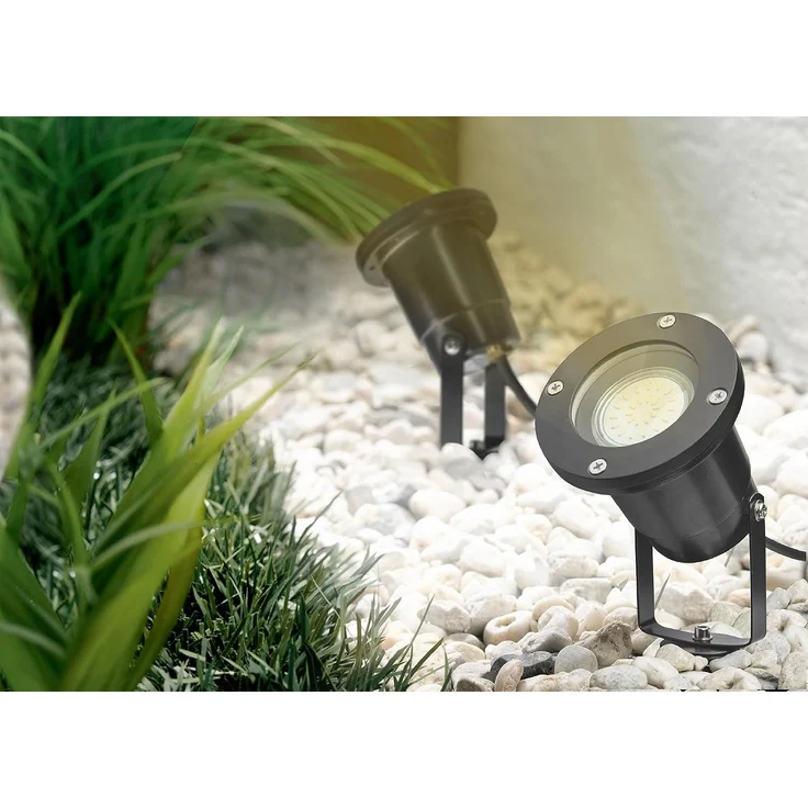 TRANGO LED Gartenstrahler, 2-flammig 3074B Strahler IP65 Außenleuchte *ELLA* inkl. 2x 3 Watt GU10 LED Leuchtmittel – 3000K warmweiß & 2 Meter Zuleitungskabel +1 Meter als Teichstrahler, Gartenlampe, Außenlampe, Wegbeleuchtung – Bild 3