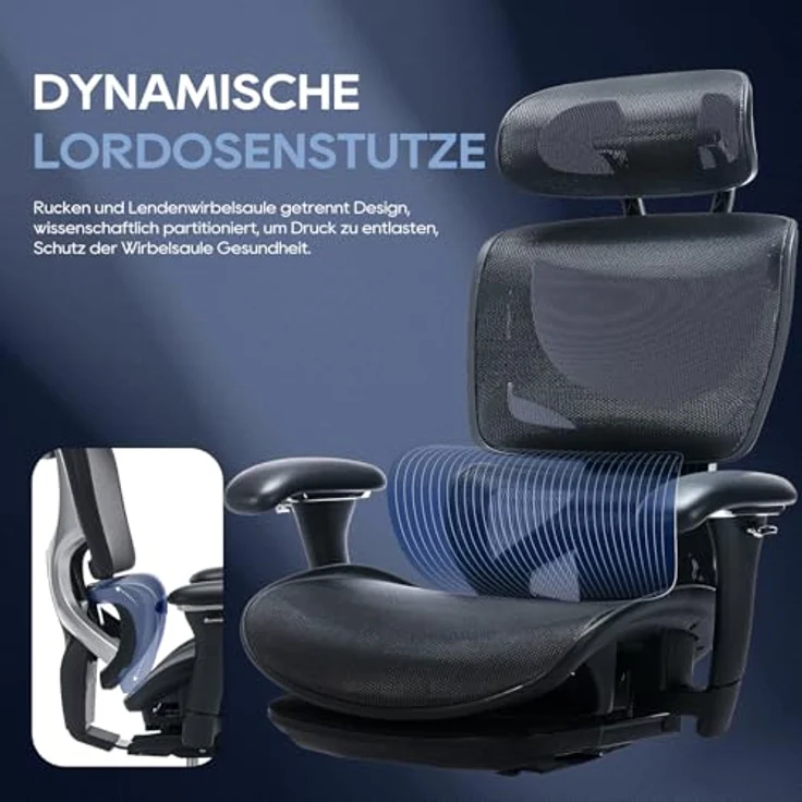 COLAMY Ergonomischer Bürostuhl mit Fußstütze, 3D-Armlehnen, Kopfstütze, Lendenwirbelstütze & Atmungsaktives Mesh – Schreibtischstuhl für Büro & Home Office, Schwarz – Bild 9