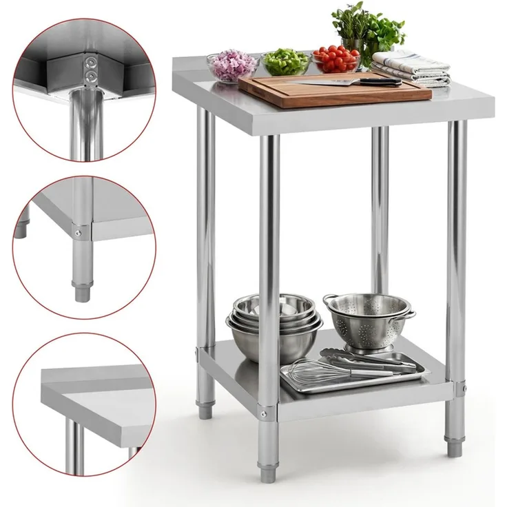 Home Nature Wohnkonzept Edelstahltisch Arbeitstisch Grilltisch Outdoor Küchentisch mit Ablagefläche, stabil bis 90 kg, 60 x 60 x 90 cm