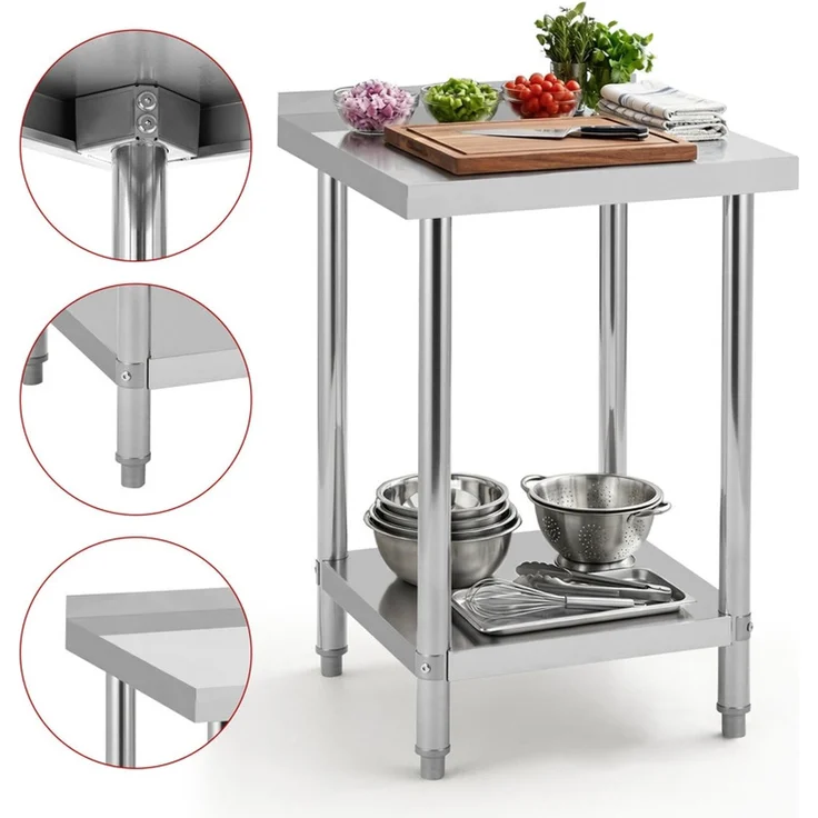 Home Nature Wohnkonzept Edelstahltisch Arbeitstisch Grilltisch Outdoor Küchentisch mit Ablagefläche, stabil bis 90 kg, 60 x 60 x 90 cm – Bild 1