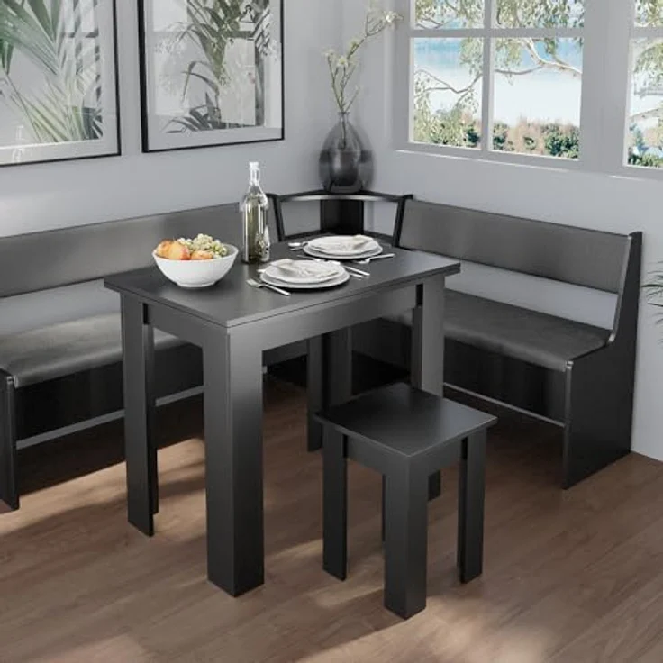 Vicco Eckbankgruppe Roman, Schwarz/Mooreiche, Holzwerkstoff, 180x80x150 cm, ausziehbarer Tisch für Esszimmer – Bild 5