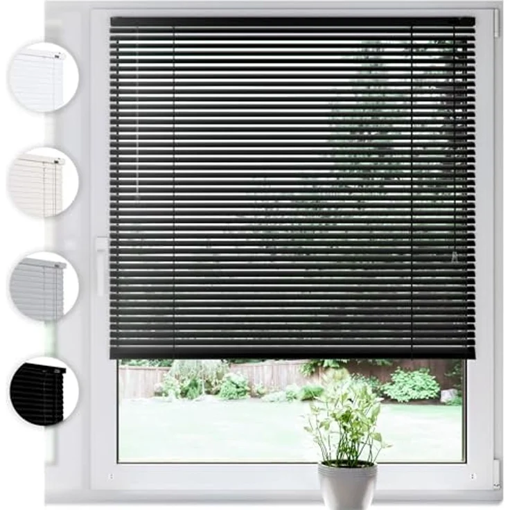 Sonello Jalousie Klemmfix ohne u. mit Bohren 30cm x 100cm Schwarz Aluminium Jalousette, Klemmfix, Inkl. Halterung für Decken- u. Wandmontage Alu Jalousie Fenster u. Tür, Blickdicht freihängend – Bild 1