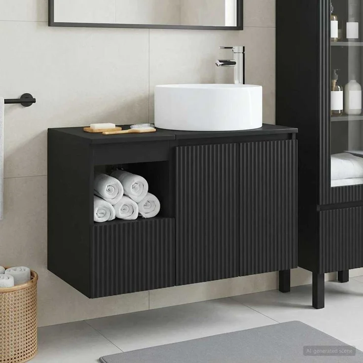 vidaXL Badezimmerschrank-Set 2 stk. Schwarz 79,5 x 44,5 x 80 cm 3404105 – Bild 1