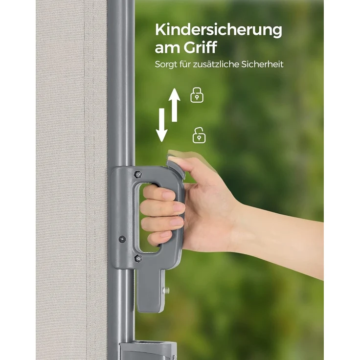 Songmics Seitenmarkise Aluminium, Einziehbar, 180x400 cm, Sichtschutz, Sonnenschutz, Blickdicht, Windschutz, für Balkon, Terrasse, Garten, Beige, GSA184E01 – Bild 6