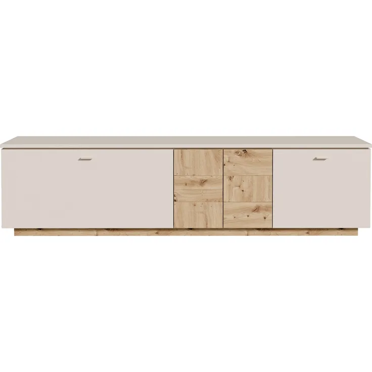 Lowboard >LOUOTO< 2 Türen, 1 Klappe, sandfarbig/Artisan Eiche - 224,8x57,7x41,6cm BxHxT