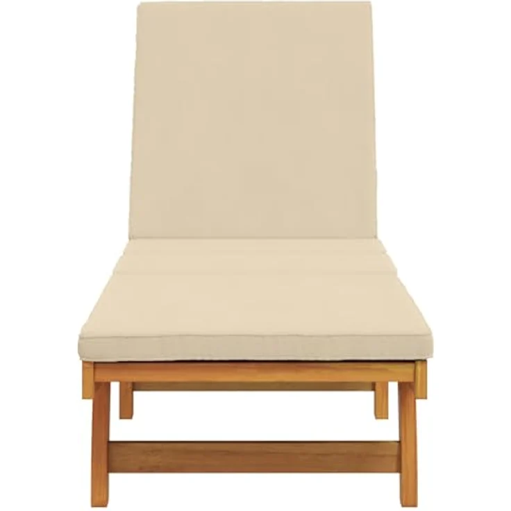 vidaXL Sonnenliege aus massivem Akazienholz, verstellbar mit Rädern und wasserfestem Kissen, beige – Bild 5