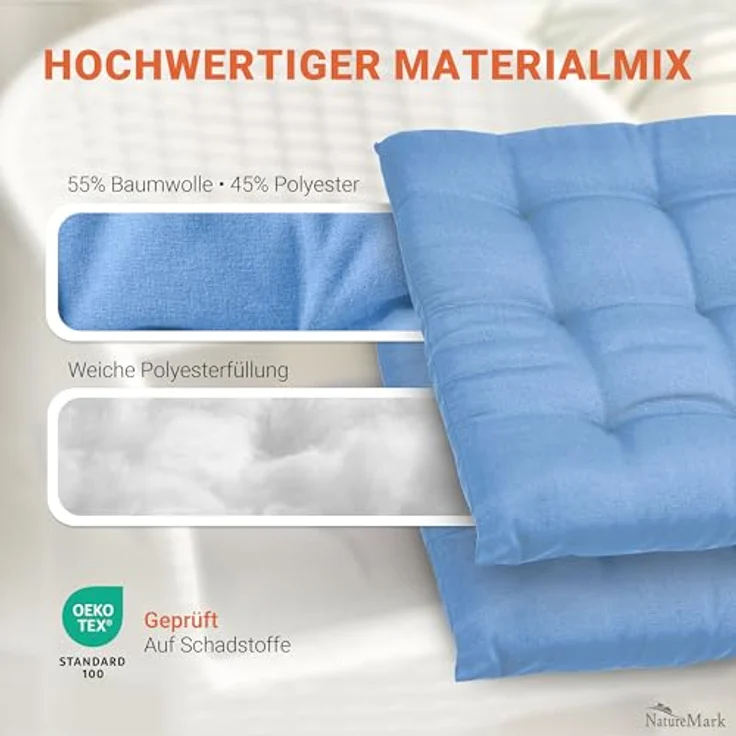 NatureMark Sitzkissen Sitzkissen 40 X 40 CM, Universal Sitzpolster Kissen, schadstoffgeprüft, Hell blau – Bild 8