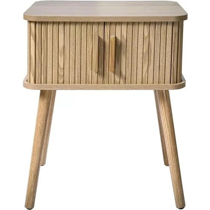 CaliCosy 'ERNEST' Nachttisch mit Eichenmuster 2 Schiebetüren H59 cm - Helles Holz