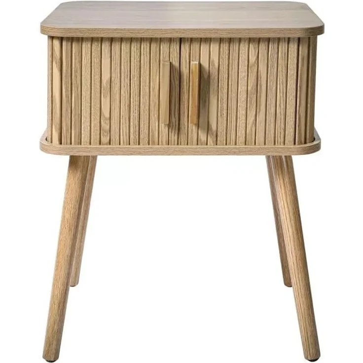 CaliCosy 'ERNEST' Nachttisch mit Eichenmuster 2 Schiebetüren H59 cm - Helles Holz – Bild 1