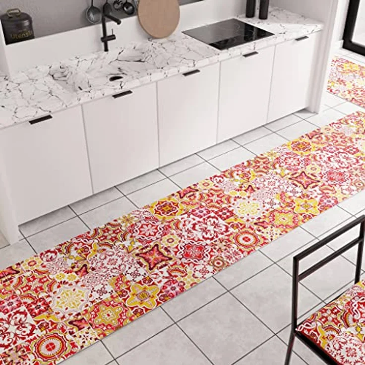 PETTI Artigiani Italiani - Teppich für Küche, rutschfest, waschbar, Läufer für Küche, Teppich, Küchenläufer, 52 x 340 cm, Design Vietri Rot, 100% Made in Italy – Bild 2