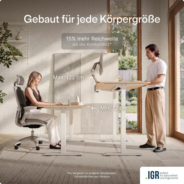 Desktronic Elektrisch Höhenverstellbarer Schreibtischgestell HomeOne , Weiß, mit Memory-Funktion, Anti-Kollisions Technologie, USB-A und USB-C-Ladeanschlüssen – Bild 6