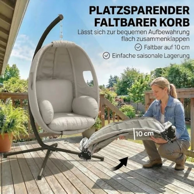 Outsunny Hängesessel Gestell mit dick Sitzpolstern, verstellbarer Höhe, Schaukelsessel (Eiförmiger Hängeschaukel, 1-St, faltbar Hängekorb), für Indoor Outdoor Garten Hellgrau – Bild 5