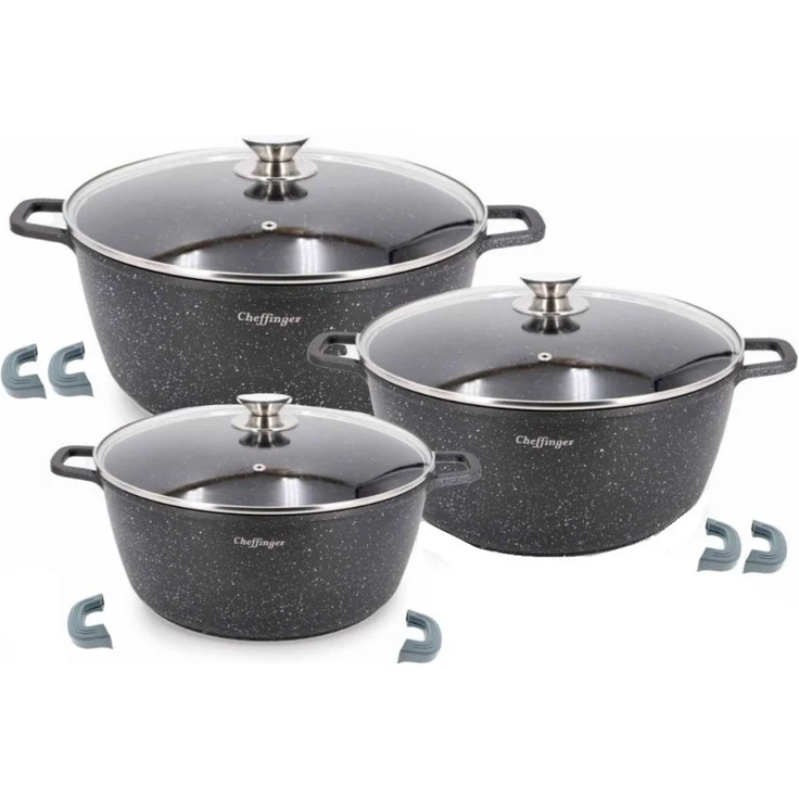 Cheffinger 6-tlg. Kochtopfset 24-28-32CM Topf Induktion Alu Guss Pfanne – Bild 1