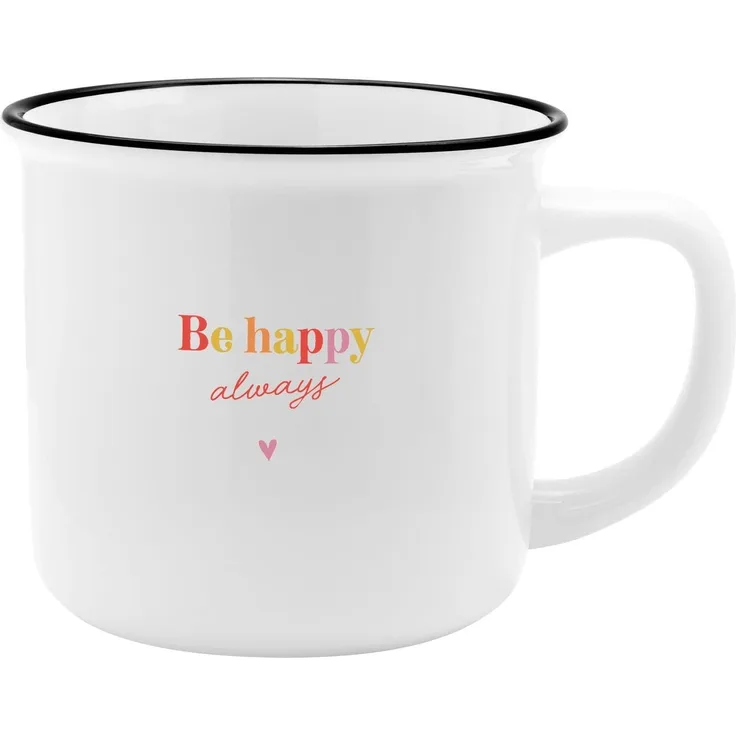 GRUSS & CO XL-Becher Motiv "Be happy" | Lieblingsbecher aus Porzellan, Tasse mit Spruch, 55 cl, mit Geschenkbanderole | Geschenk für die Kollegin, Schwester | 74184