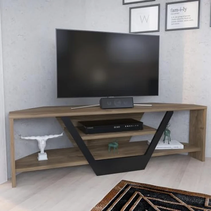 Hanah Home Stylish TV Stand, Walnut & Black, 120 x 35 x 36.8 cm | 100% Melamine Coated Particle Board, 18 mm Thick | Modern Design for Living Room & Entertainment Spaces – Bild 3