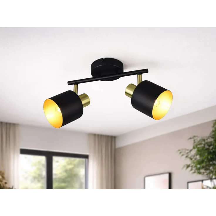 Retro Deckenstrahler EVA 2-flammig aus Metall Schwarz Gold, Breite 36,5cm – Bild 1