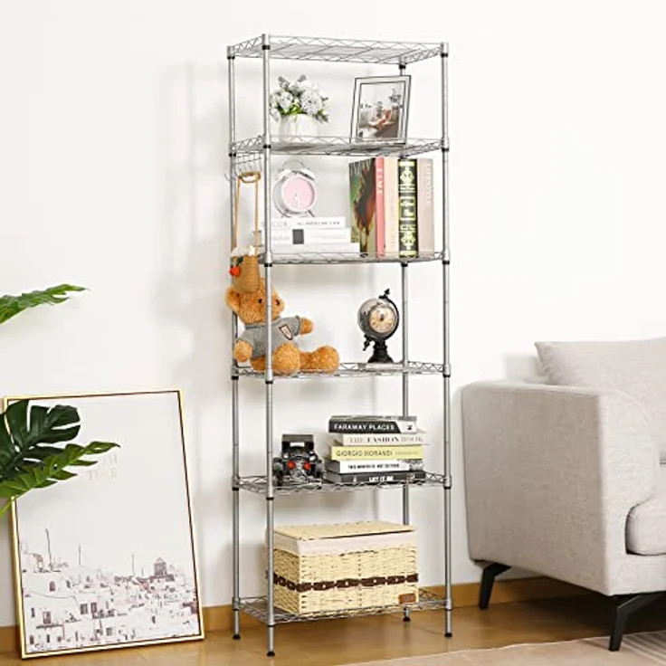 Himimi Lagerregal, Regal mit Rollen und 6 Regalböden Küchenregal Metall mit Seitenhaken aus verchromt, bis zu 500lbs, 54 x 29 x 160 cm, Silber Grau – Bild 3