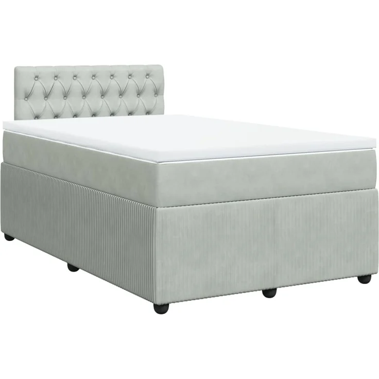 vidaXL Boxspringbett mit Matratze Hellgrau 120x200 cm Samt 3287716 – Bild 2
