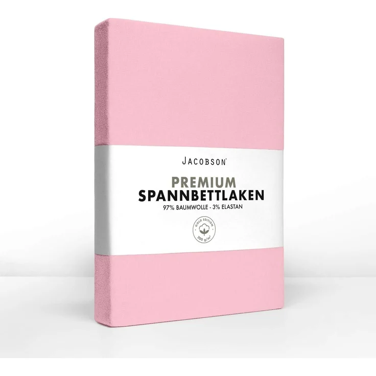 Jacobson Jersey Spannbettlaken Spannbetttuch Baumwolle Bettlaken (Premium 200x220 cm, Rosa) – Bild 2