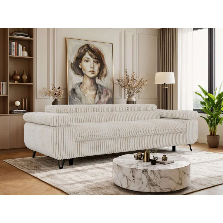 3-Sitzer Polstersofa PETER, verstellbaren Armlehnen und Kopfstütze, breite 262 cm, Gepolsterte Couch, Wellenfeder - Beige Cord – Bild 1
