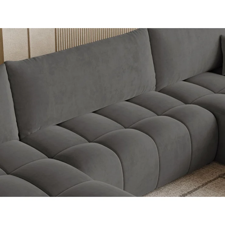 GRAINGOLD Ecksofa U-Form Neva U, Ecksofa mit Schlaffunktion, Bettkasten, mit losen Kissen, Velour-Stoff, Dunkelgrau – Bild 5