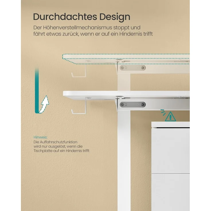 Songmics Höhenverstellbarer Schreibtisch elektrisch, 70x160 x (72-120) cm, Verstellbarer Tisch, Memory-Funktion für 4 Höhen, für Homeoffice, Arbeitszimmer, wolkenweiß LSD136W01 – Bild 6