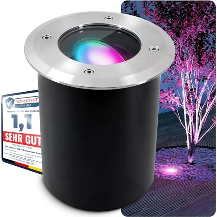 SSC-LUXon JUAVI Bodeneinbaustrahler, schwenkbar, Smart GU10 WLAN CCT RGB, befahrbar, silber, kompatibel mit Alexa, Siri & Google – Bild 1