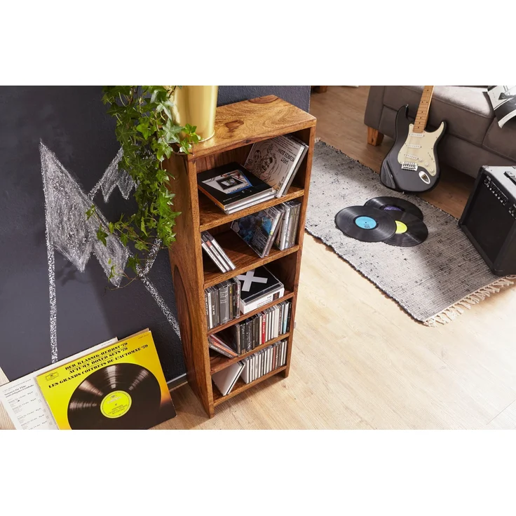 CD Regal MUMBAI Massivholz Sheesham Standregal 90 cm hoch CD-Aufbewahrung 5 Fächer Bücherregal natur Landhaus-Stil – Bild 10