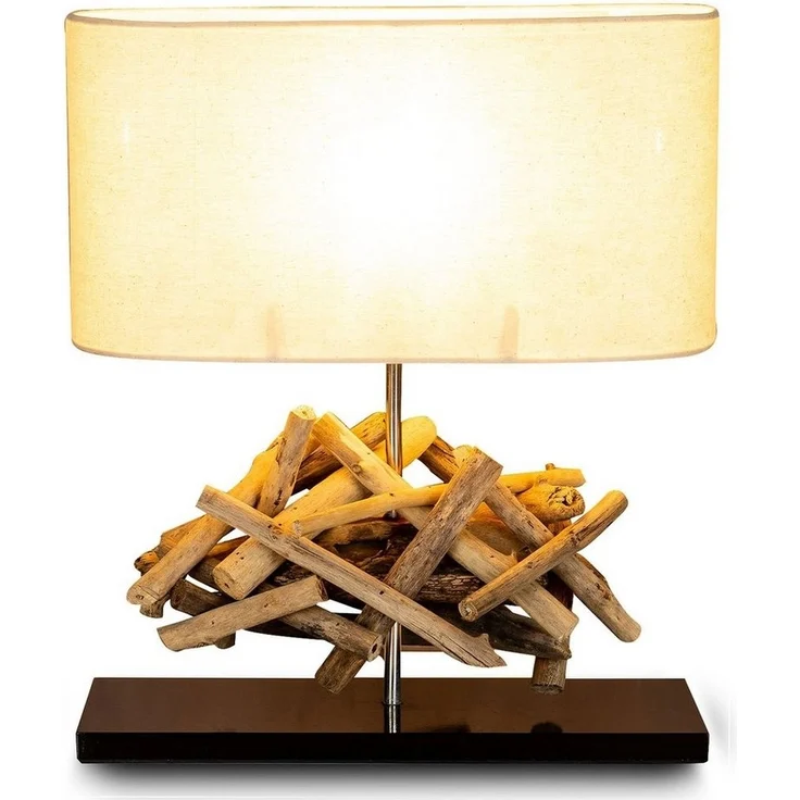 Levandeo® Nachttischlampe, Tischlampe Höhe 42cm Treibholz Tischleuchte Holz Lampe Teakholz Deko – Bild 1
