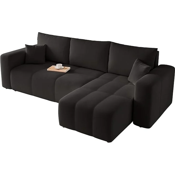Ecksofa mit Bettkasten und Schlaffunktion, 248 x 145 cm, schwarz – Bild 1