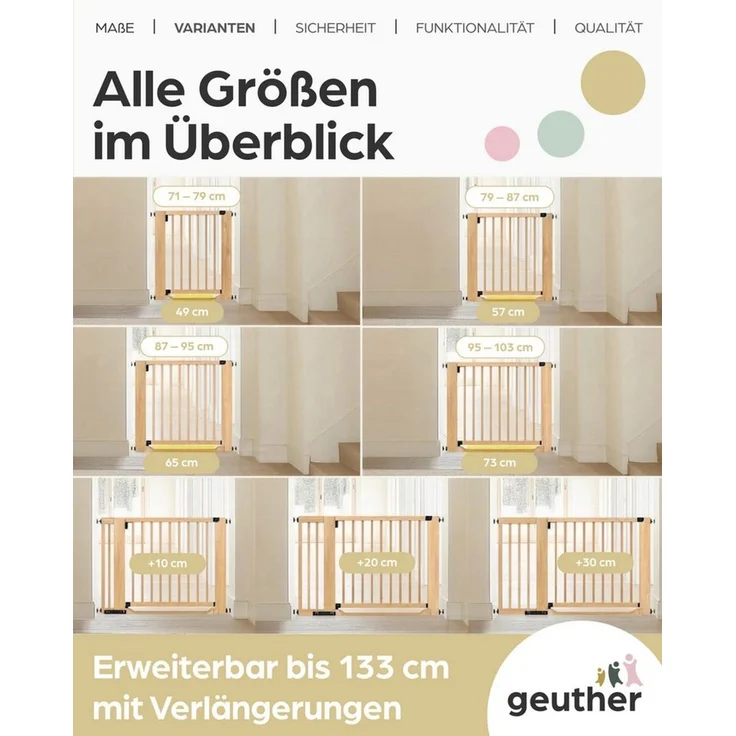 Geuther Treppenschutzgitter Easylock Flatstep Holz 71–133 cm, ohne Bohren Auto-Close flach Tritt, Treppenschutzgitter – Bild 3