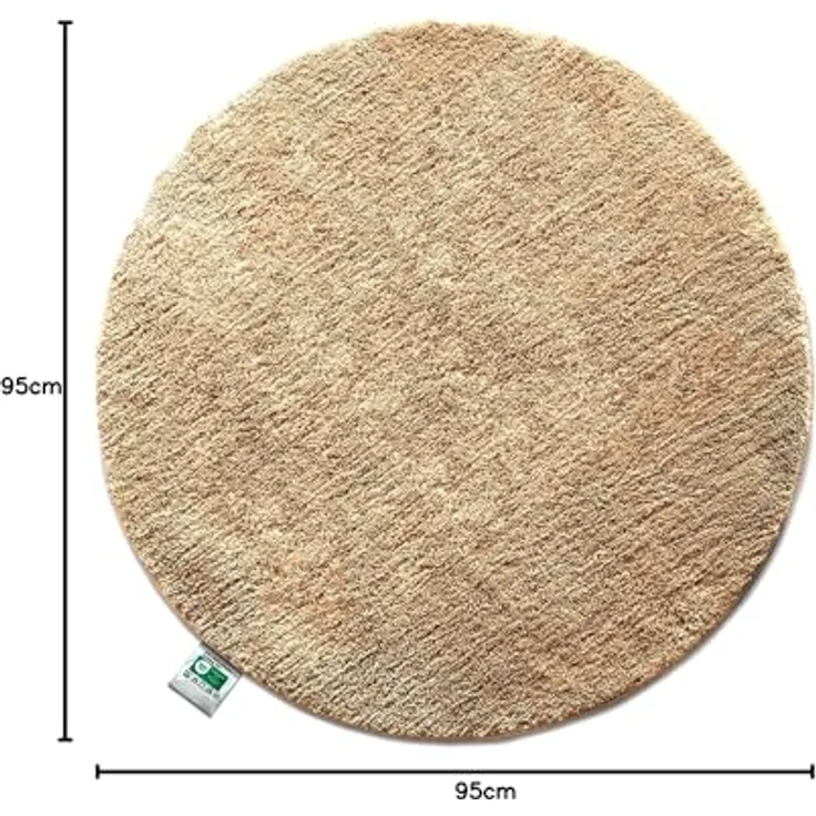 Floordirekt Badematte Sky, Rund, Flauschiger Badteppich mit hohem Flor, Rutschfest und waschbar, Beige, 120 cm – Bild 2