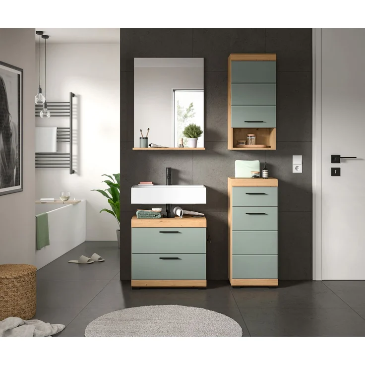 Xonox Scout Badkombination (B/H/T: 112x191x34 cm) in Salbei und Artisan Eiche Nachbildung – Bild 6