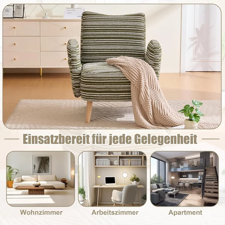 Ohrensessel Relaxsessel Lesesessel Fernsehsessel 77x81cm Olivgrün – Bild 7