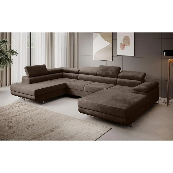 Ecksofa MARGO U- Form, moderne Couch mit Schlaffunktion, verstellbare Kopfstützen, zwei Bettkästen, große Polstercouch – Monolith 15, 72 x 203 x 347 cm – Bild 1