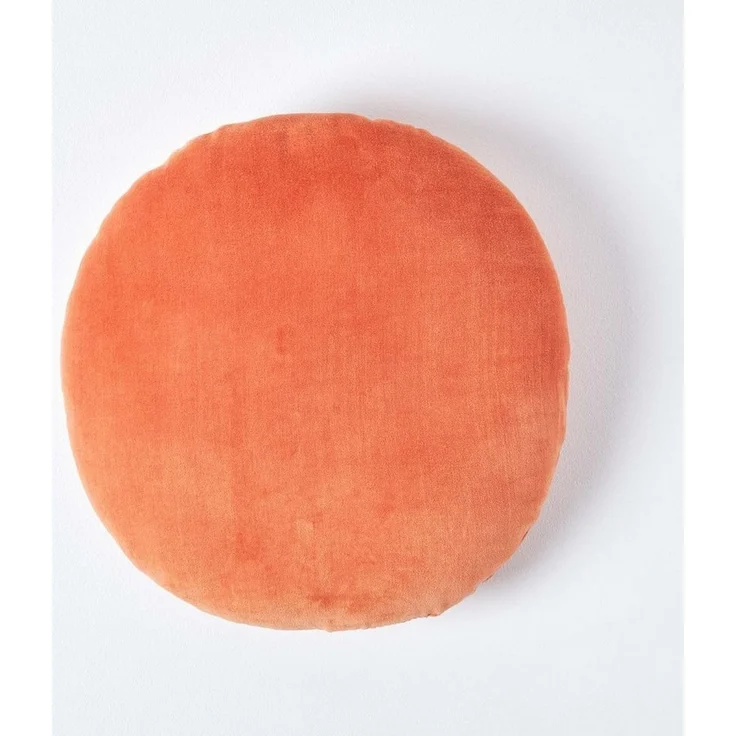 Homescapes Dekokissen Samt Kissen, 40 cm rund, orange – Bild 1