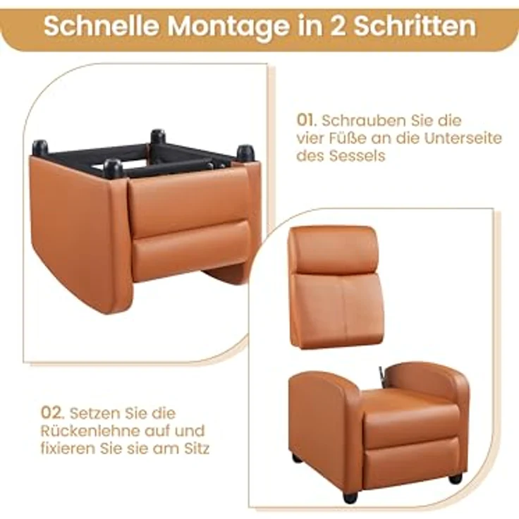 Yaheetech Relaxsessel Fernsehsessel Ruhesessel Liegesessel mit Liege-Funktion Polstersessel Kunstleder verstellbar Einzelliegesessel Wohnzimmer Schlafzimmer Heimkino Orange – Bild 7