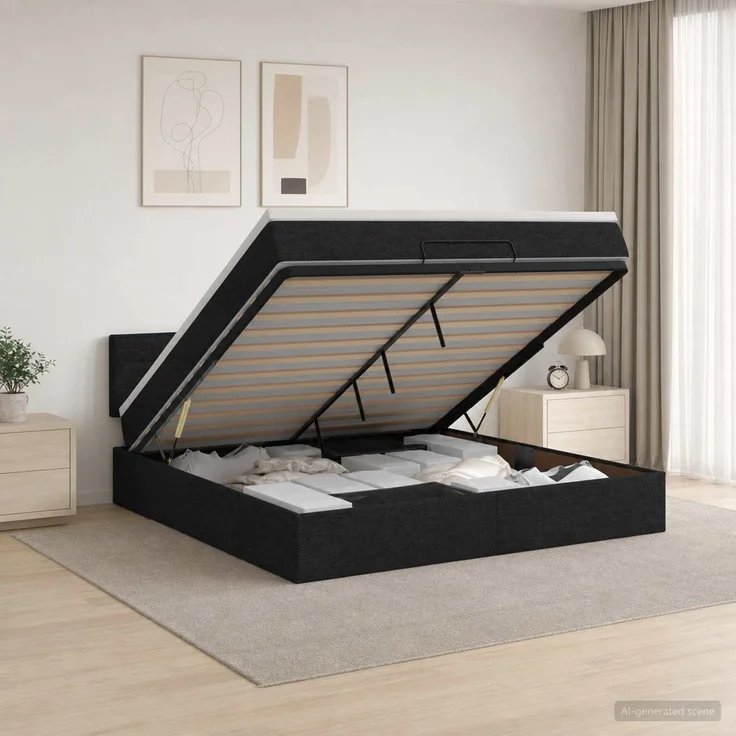 vidaXL Ottoman-Bett mit Matratze und LED Schwarz 140 x 190 cm Stoff 3456824 – Bild 1