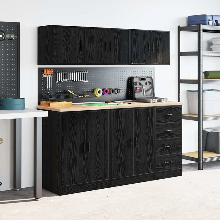 vidaXL Garagen-Wandschrank Schwarz Holzwerkstoff 860645 – Bild 3