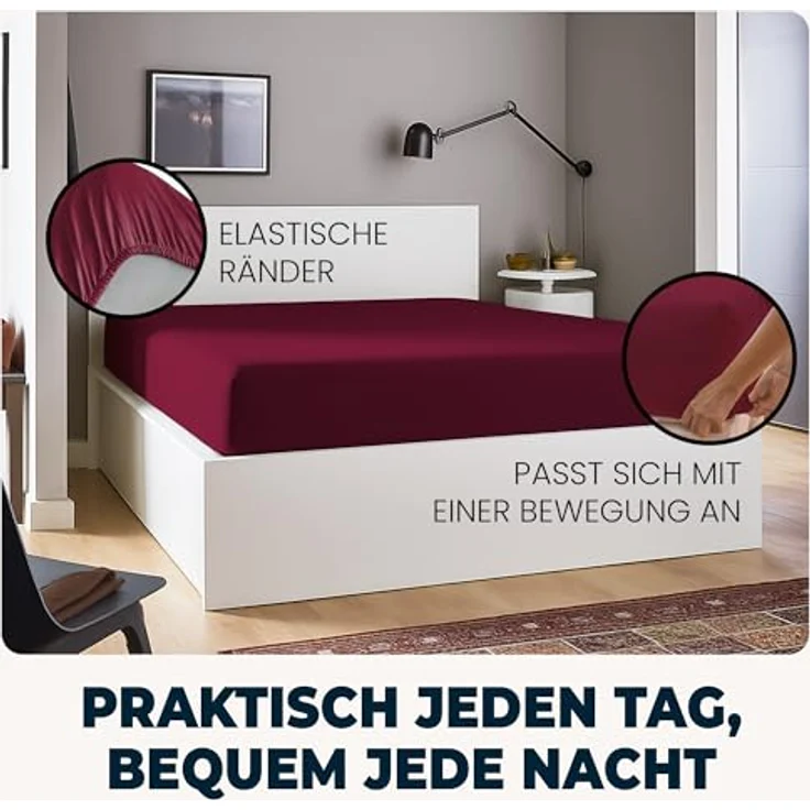 Flowen Spannbettlaken 90 x 190 cm Mikrofaser Bordeaux, atmungsaktiv und hypoallergen, knitterfrei, mit 30 cm Tiefe Tasche, maschinenwaschbar – Bild 5