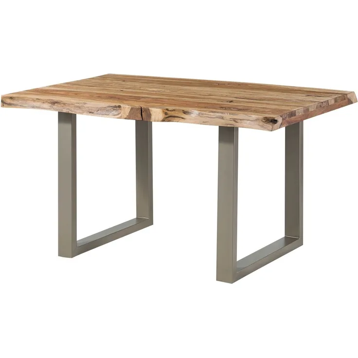 Baumtisch Sheesham 140x90x77 natur sandgestrahlt /U-Beine silber matt FREEFORM 5