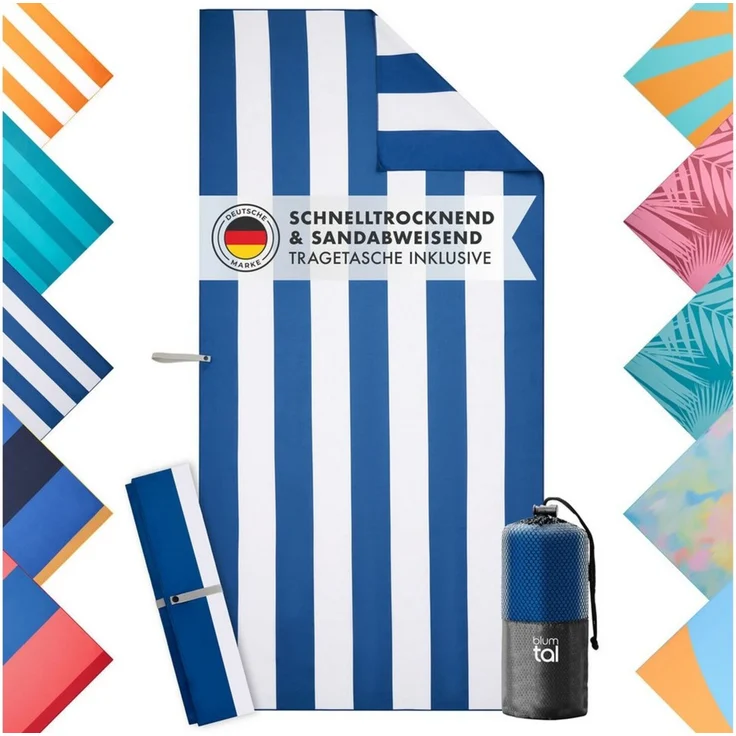 Blumtal Reisehandtuch Strandhandtuch 90x180 cm aus Mikrofaser - kompakt & schnelltrocknend, sandfrei mit Band - Mikrofaser Handtuch groß mit Wellen-Muster – Bild 1