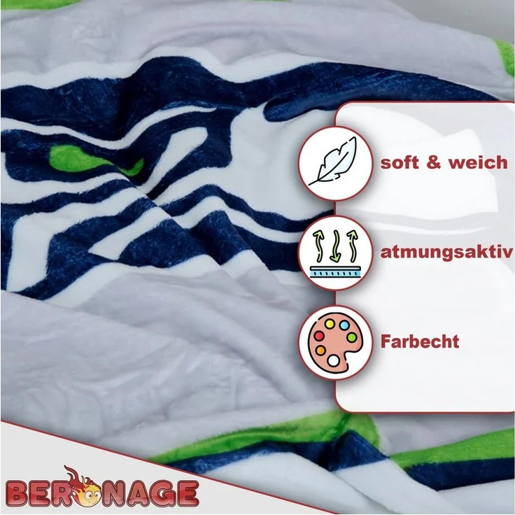 Wohndecke NFL Seattle Seahawks Decke 150x200 cm Wellsoft Kuscheldecke, BERONAGE, passend zur Bettwäsche, ideal für Sofa, Couch, Bett, Auto, Camping – Bild 2